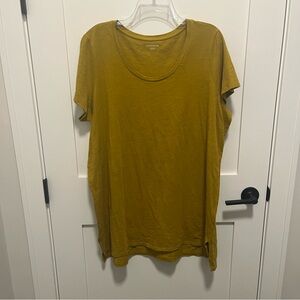 NWT Eileen Fisher XL Mustard Yellow Slubby Cotton Jersey Dress Short Sleeve